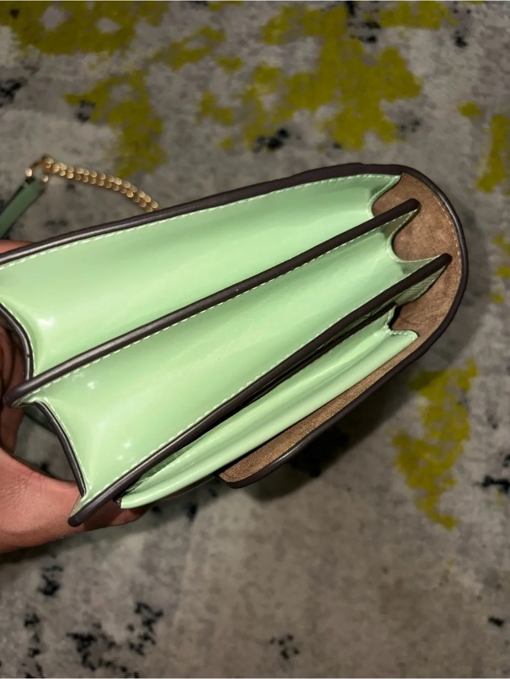 Coach Mint Green Embossed Leather Shoulder Bag with Gold Chain